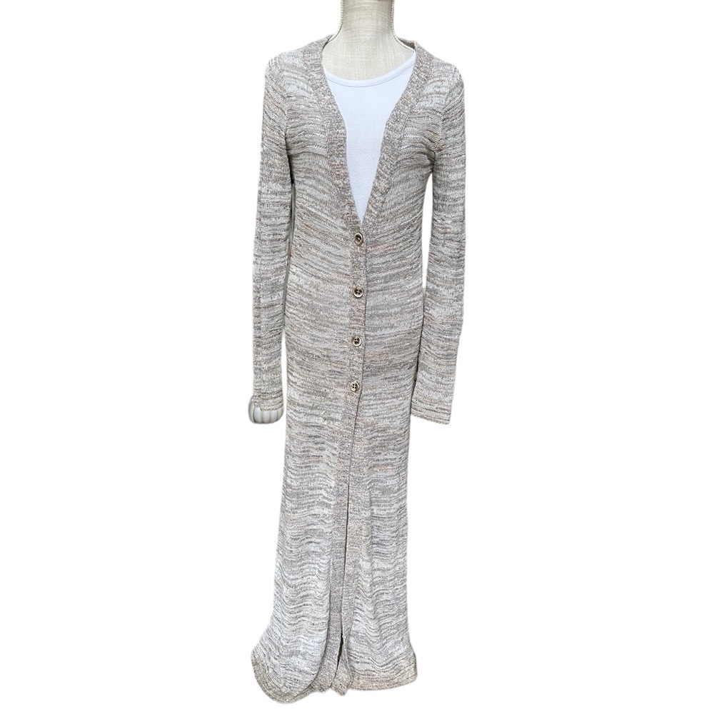 Free People Womens BOHO Linen Blend Button Down Long Sleeve‎ Maxi Dress Size S